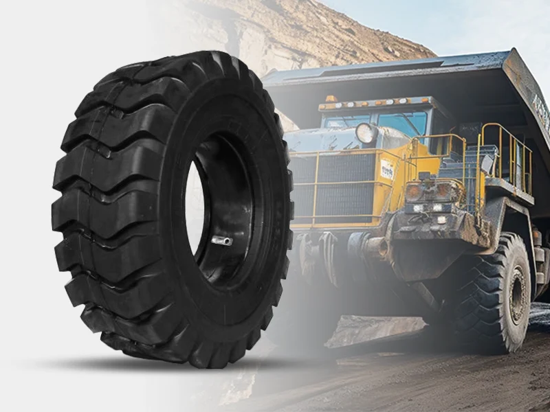 Large off-the-road tyre showing its sidewall and tread